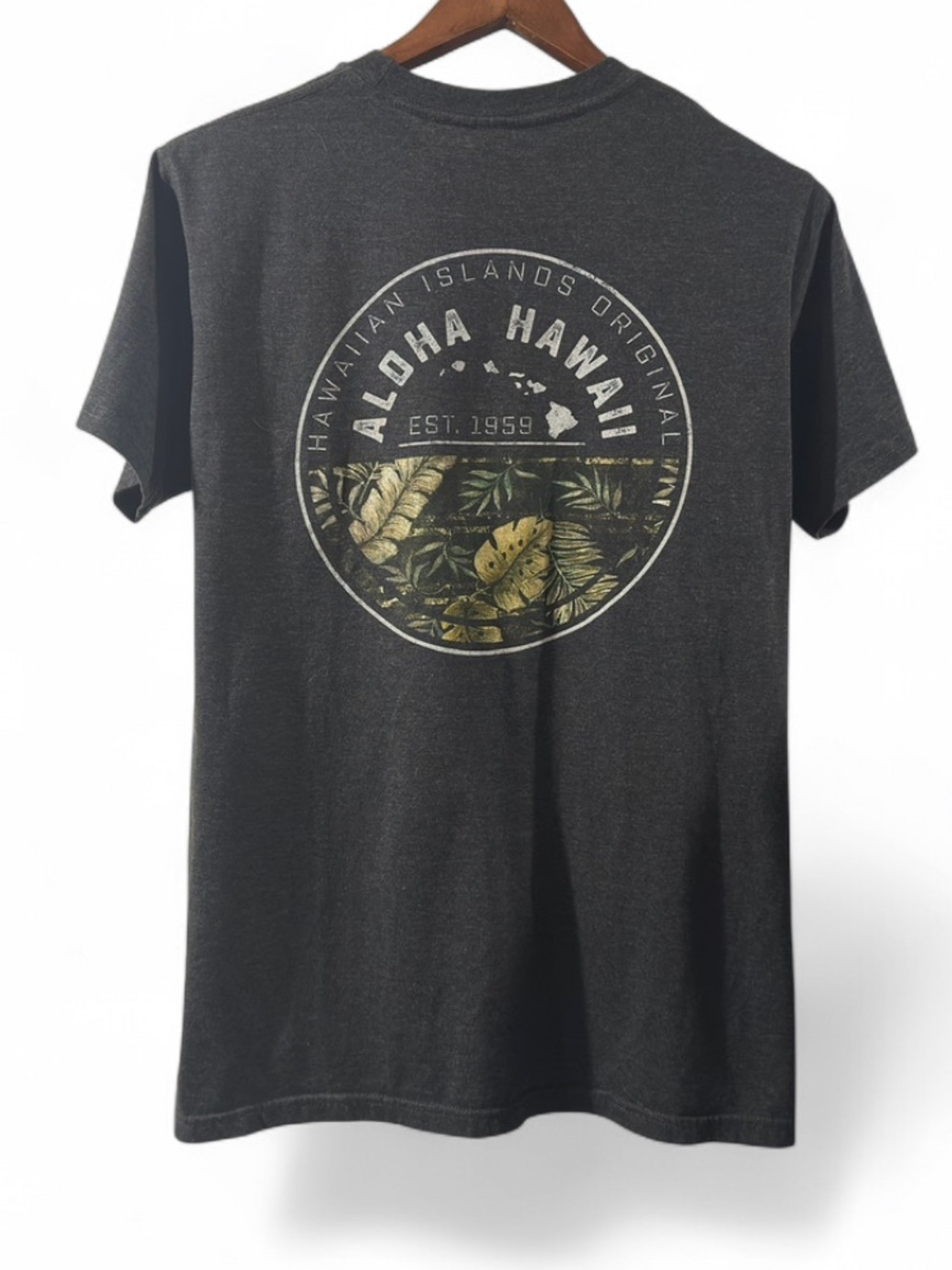 Y2K Aloha Hawaii Dark Grey Graphic Crewneck T-Shirt Size Medium